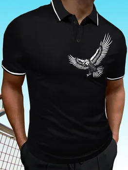 Повседневная рубашка поло Eagles с короткими рукавами и пуговицами, пуловер с V-образным вырезом, летняя мужская одежда