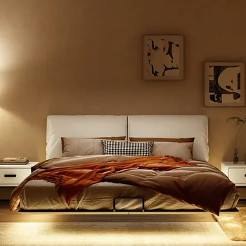Подвесная кровать-гамак Италия, простой тип, современная простая кожаная кровать для маленькой семьи, спальня с двуспальной кроватью, супружеская кровать