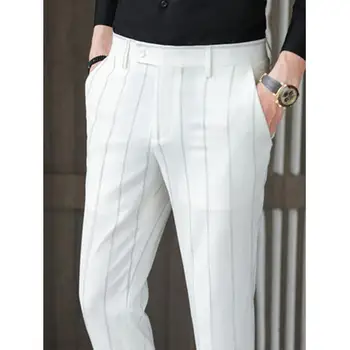 Полосатые мужские Официальные Брюки, официальные Деловые Офисные Социальные брюки, высококачественные Мужские Корейские Приталенные брюки для официальных вечеринок H59