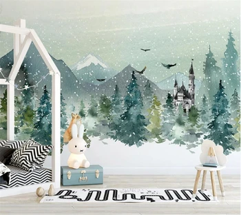 Пользовательские обои 3d фреска в скандинавском минималистичном стиле, ручная роспись замка с лесными животными, детская комната обои Фоновая стена для телевизора фотообои
