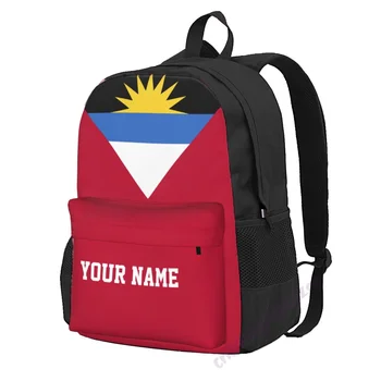 Пользовательское название Флаг Антигуа и Барбуды Рюкзак из полиэстера для мужчин и женщин, дорожная сумка, Повседневная Студенческая Походная сумка, кемпинг