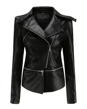 Популярная осенне-зимняя женская мотоциклетная кожаная куртка 2023 года, пальто на молнии, двухслойное кожаное пальто