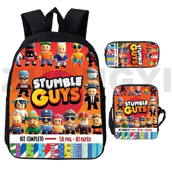 Популярный школьный рюкзак Stumble Guys для учащихся начальных классов 3 В 1, дорожная сумка Harajuku, модный водонепроницаемый детский рюкзак для книг, пенал