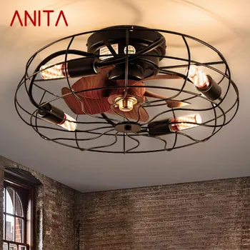 Потолочный вентилятор ANITA, светильник в американском стиле, ретро-деревянная лампа с дистанционным управлением, креативный декор для домашнего кабинета в спальне