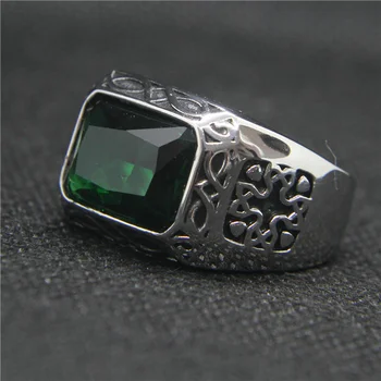 Прямая поставка 7-13 Уникальных точек с рисунком коктейльное кольцо из нержавеющей стали 316L Модное кольцо с зеленым камнем и цветком