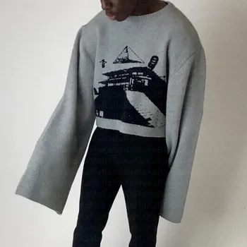 Пуловеры Мужские свитера вязаные креативный узор женская уличная девица негабаритных Harajuku с o-образным вырезом свитер Женская одежда