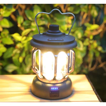 Ретро Портативный фонарь для кемпинга Перезаряжаемый Светильник Подвесной светильник для уличной палатки Бытовой 3 Режима с регулируемой яркостью Фонарик с USB