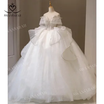 Романтическое Свадебное Платье с Бисером 2023 Милая Невеста Бальное Платье Придворный Шлейф Принцесса Суонсара XH203 Плюс Размер Vestido De Novia
