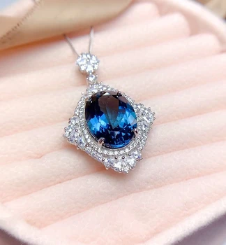 Роскошный кулон с Лондонским голубым топазом для вечеринки 12мм*16мм 100% Натуральное ожерелье с топазом, Ювелирные изделия из серебра 925 пробы с топазом