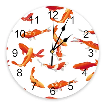 Рыба Кои Белый фон Красные Настенные часы в спальне Большие Современные кухонные обеденные Круглые настенные часы в гостиной Часы для домашнего декора