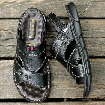 Сандалии Мужские Летние 2023 Новая Пляжная Обувь Для Отдыха Мужская Уличная Одежда Нескользящие Кожаные Сандалии Мужские Мужская Обувь для мужчин
