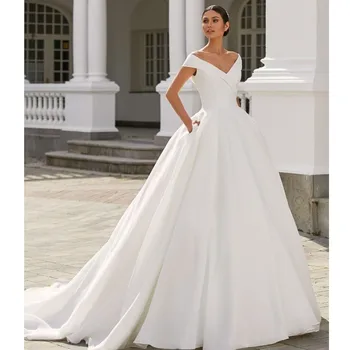 Свадебное платье Princess Stain с V-образным вырезом и пуговицами, простое платье трапециевидной формы с открытыми плечами для официальных мероприятий, изящные платья ручной работы
