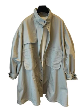 Свободный длинный тренч Оверсайз, женское пальто, ветровка, женская верхняя одежда, осенняя одежда