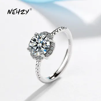 Серебрение NEHZY, Новые женские модные украшения, высококачественный кубический цирконий, Простой Регулируемый цветок с четырьмя зубцами, кольцо