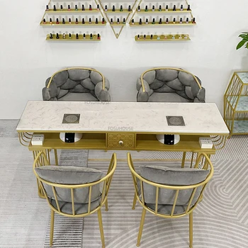Современные кованые столики для красоты ногтей для коммерческой мебели, Маникюрная станция, мраморный стол, роскошь, Высококлассная простота, маникюрный стол