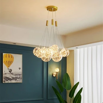 Современный подвесной светильник в виде стеклянного шара, Золотой Романтический простой потолочный светильник с пузырьковым блеском, домашний декор, Столовая, гостиная G4
