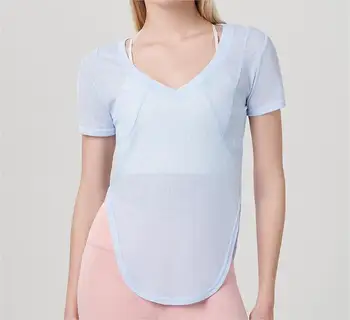 Спортивная футболка с короткими рукавами, женская летняя свободная дышащая одежда для йоги, блузка для фитнеса, для бега, быстросохнущая футболка