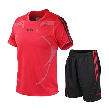 Спортивная футболка спортивный костюм мужской большого размера с коротким рукавом для бега свободная спортивная одежда для отдыха быстросохнущий фитнес-костюм мужской