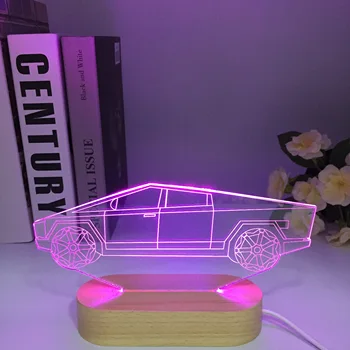 Спортивный автомобиль Cybertruck, деревянная 3D иллюзионная лампа для декора детской спальни, ночник, меняющий цвет, атмосфера, светодиодный ночник