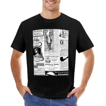 старинная французская викторианская газета, винтажная черно-белая футболка, винтажная одежда, мужская футболка оверсайз