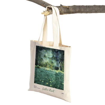 Сумка для покупок Gustav Klimt Green Flower Garden Flora с двойным принтом, эко-повседневные сумки для покупок в скандинавском стиле, женская холщовая сумка-тоут, женская сумочка