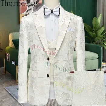 Торндайк Жених Деловой мужской модный костюм (куртка + брюки + жилет) Классические мужские костюмы 2023 года приталенного покроя, свадебный смокинг из 3 предметов для
