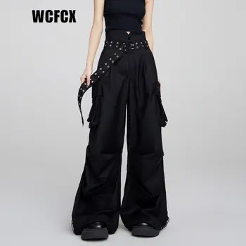 Уличная одежда WCFCX STUDIO Y2K, Винтажные шикарные брюки-карго для женщин, высокие, широкие, прямые брюки для бега трусцой