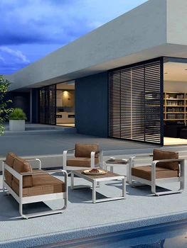 Уличный диван-комбинация для гостиной диван из алюминиевого сплава, железная мебель для внутреннего двора, садовый светильник, роскошный отель в индустриальном стиле