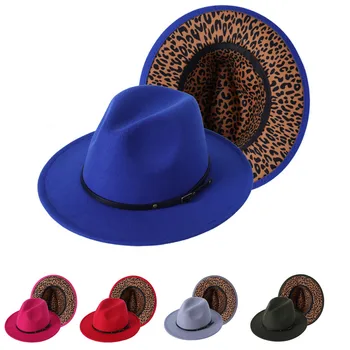 Фетровая шляпа с леопардовым принтом Мужская женская джазовая шляпа С внутренним леопардовым принтом Новая фетровая шляпа, окрашенная в галстук, Осенний выпуск нового продукта Сомбреро