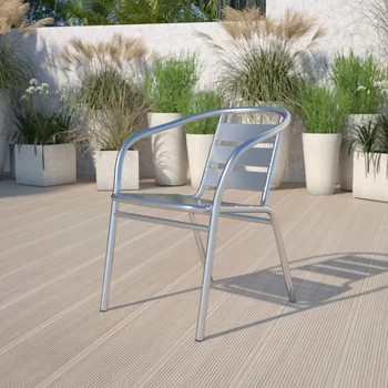 Флэш-мебель Сверхмощный коммерческий алюминиевый стул для ресторана в помещении и на открытом воздухе с тройными планками, мебель для патио сзади
