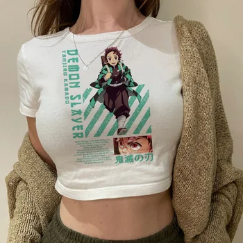 футболка с изображением истребительницы демонов, готический укороченный топ, женская футболка с изображением манги харадзюку 2000-х