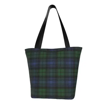 Хозяйственная сумка из шотландской шотландской шотландки, женская холщовая сумка-тоут через плечо, моющиеся сумки для покупок в продуктовых магазинах