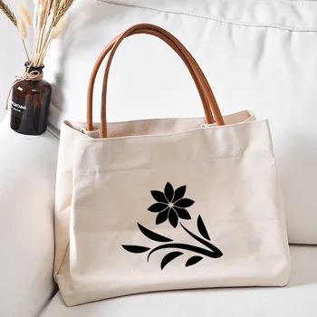 Холщовая сумка с цветочным принтом, Рабочая сумка, сумка для книг, женская пляжная сумка, сумка для покупок, прямая поставка для покупателей