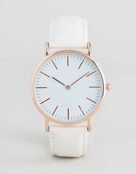 Часы с простым дизайном, белый кожаный ремешок, японский механизм