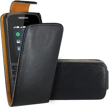 Черный чехол-сумка из натуральной кожи премиум-класса с откидной крышкой для Nokia 105 (2019)
