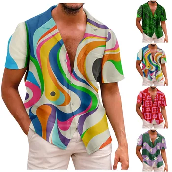Элегантные мужские рубашки с 3D-принтом, Летняя повседневная рубашка с коротким рукавом и пуговицами, модная удобная свободная рубашка с карманом, блузки