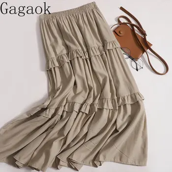 Юбка для слоеного торта средней длины Gagaok 2023, летние однотонные облегающие юбки А-силуэта с высокой талией, широкие распашные юбки, винтажная модная шикарная одежда