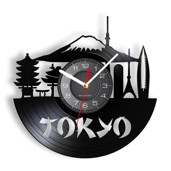 Япония Tokyo Skyline Декоративные настенные часы для офиса предприятия, Японский городской пейзаж, Виниловые часы для записи альбомов, Японский Сувенир
