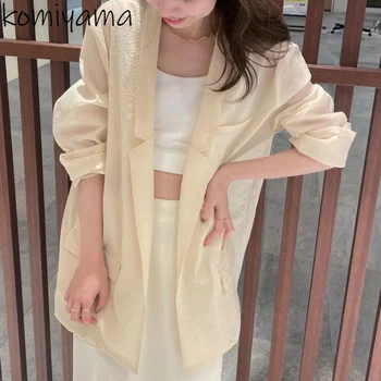Япония Простые солнцезащитные пальто, куртки с зубчатым воротником и длинными рукавами, весенне-летняя одежда 2023, женская свободная повседневная верхняя одежда